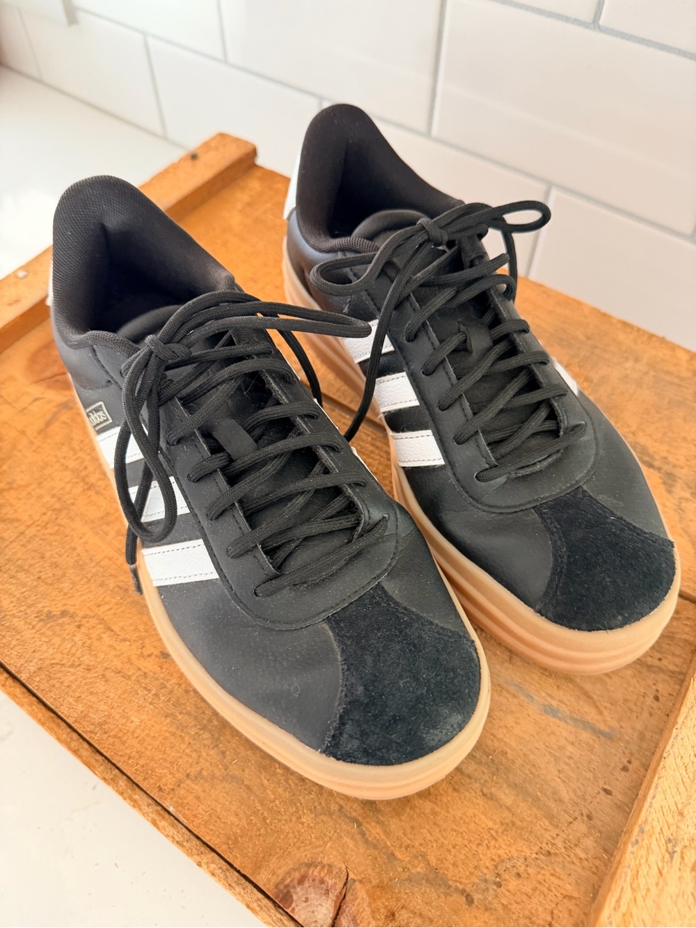 adidas Originals Black Sneakers with White Stripes and Gum Sole